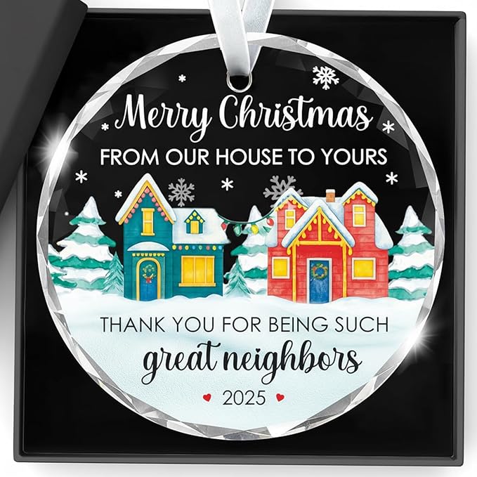 Neighbor Stained Glass Christmas Ornaments 2025,2.8 * 2.8 * 0.2inch Neighbor Gifts for Christmas Tree,Hanging Ornaments