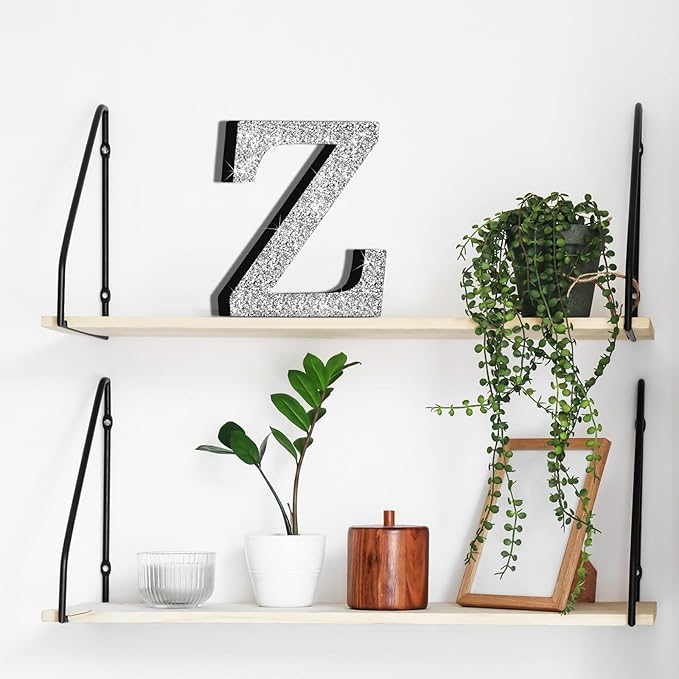 Qunclay 8'' Silver Crystal Diamond Bling Letters Crushed Diamond Decoration Wooden Glitter Letter with Screw and Hooks Rhinestone Gift for Wedding Y2k Mcbling Bedroom Wall Decor (Letter Z)