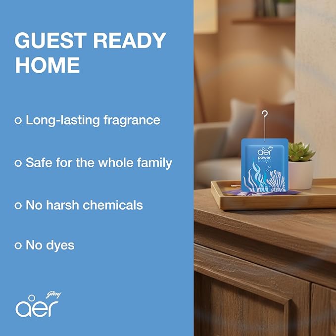 Godrej Aer Power Pocket Sea Breeze Bathroom Fragrance 10 g, 6-Pack, Blue