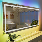 LOAAO 60”X40“ RGB LED Bathroom Mirror with Lights, Large, Anti-Fog, Dimmable Smart Lighted Bathroom Vanity Mirror, Multiple Light Modes, RGB Backlit + Front Light, Memory Function, Tempered Glass