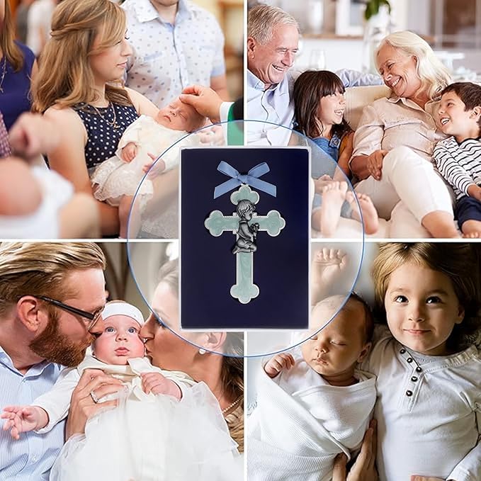 KOMI Baby Wall Cross Catholic Baptism Gifts for Boys Praying Boy Cross for Baptism First Holy Communion Christening Cross Decor