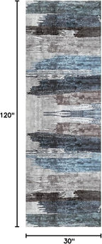 Ciicool 2'6"x10' Washable Runner Rug, Modern Abstract Hallway Rugs Runner, Non-Slip Thin Accent Rug Lightweight Navy Grey Print Distressed Carpet for Laundry Entryway Bedroom Kitchen Indoor