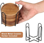 Rustic Wooden Coasters Set of 8 Farmhouse Coffee Table Decor Acacia Wood Drink Coaster with Holder Modern Outdoor Bar Cool Cup Costers Kitchen Accessories Decoration Home Dining Coasters Gift