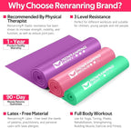 RENRANRING Resistance Bands for Working Out, Exercise Bands for Physical Therapy, Stretch, Recovery, Pilates, Rehab, Strength Training and Yoga Starter Set