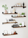 Floating Shelves for Wall, Shelves for Decor Storage Set of 6, Wall Mounted Wood Shelf for Bedroom, Living Room, Bathroom, Kitchen,Long Picture Ledge Shelves. (Brown)
