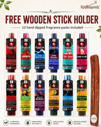 Blunt Black Hand-Dipped Incense Sticks | Premium 12 Assorted Packs - 144 Sticks, 11" Long | Aromatherapy with Long Burn Time | Free Wooden Stick Holder (Scents May Vary)