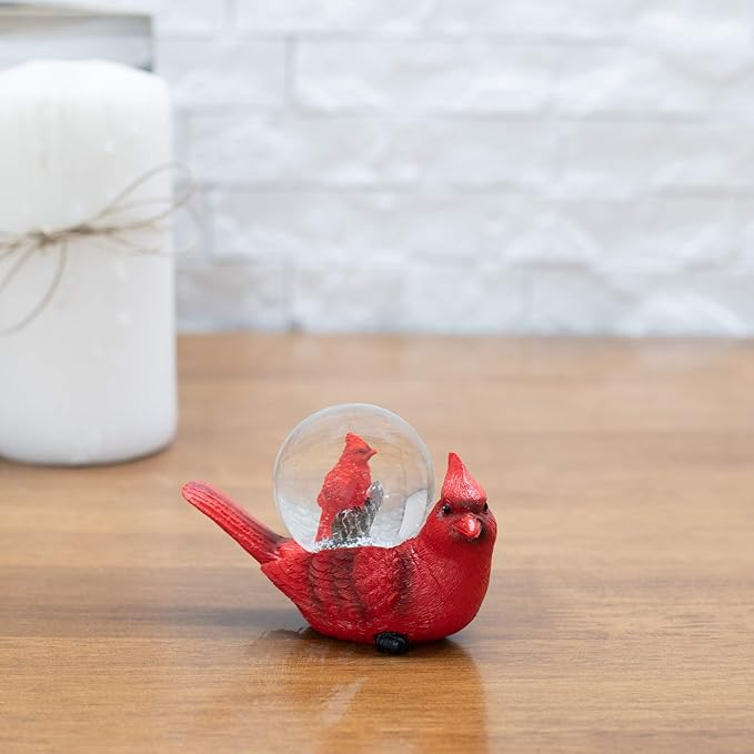 Elanze Designs Mommy Red Cardinal and Baby Magical Whimsical Tabletop Dresser Nightstand Figurine Miniature 45MM Sturdy Polyresin Glitter Water Snow Globe Decoration