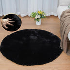 Black Round Plush Rugs for Bedroom Faux Bunny Fuzzy Washable Fur Area Rugs for Living Room Small Circle Nursery Rug 4ft Cute Room Décor