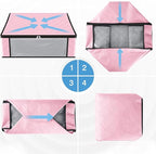 HomeHacks Storage 4-Pack Clothes Organizer Storage Bags Foldable Storage Box with Large Clear Window Sturdy Handles for Closet, Dorm, Pillows, Bedding, Clothes, Blankets, 35L, Pink