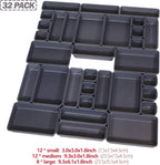 Set of 32 Interlocking Desk Drawer Organizer Tray Dividers Plastic Shallow Narrow Drawers Organizers Separators Storage Bins Container for Kitchen Bathroom Makeup Office Vanity Bedroom Dresser
