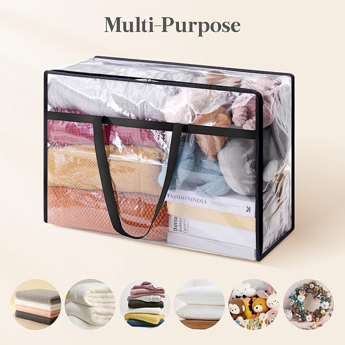 Lifewit 6 Pack Clear Clothes Storage Bags, 60L Plastic Blanket Storage Bag, Vinyl Foldable Moving Bags with Zipper, Closet Organizers and Storage Containers for Bedding, Duvet, Comforter