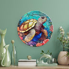 Decorative Plates for Home Decor, Sea Turtle Stained Glass Print Decor Tray for Table Display, Ceramic Dinner Plate W/Stand, Living Room Dining Room Decor, Gifts for Turtle Lovers, 6 Inch