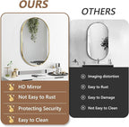 Gold Oval Mirror, 17"x30" Oval Bathroom Mirror, Vanity Mirror with Brushed Metal Frame, Wall Mount Mirrors Decor for Bathroom, Bedroom, Entryway, Living Room(Hangs Horizontally or Vertically)