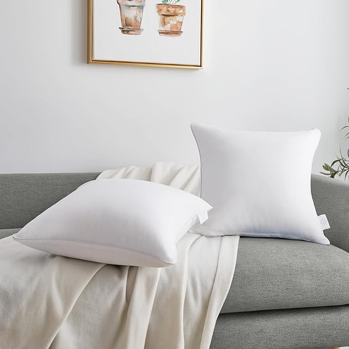 Oubonun 20"x20" Pillow Inserts (Set of 4) - 100% Cotton Cover, Square Throw Pillow Inserts for Couch, Sofa, Bed - Decorative 20 Inch White Pillow Inserts