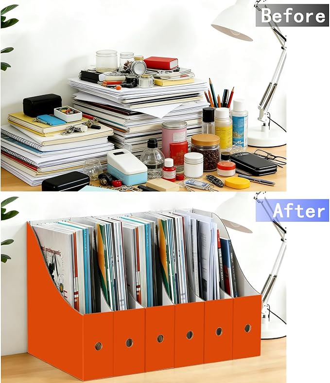 Limitliho 12 Pack Orange-Red Cardboard Magazine Storage Boxes, Vertical File Organizer Box for Desk or Shelves, Book Bins for Classroom,Office,Home(10.6" H x 10.2" L x 3.5" W in)