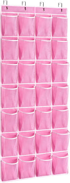 KEEPJOY 28 Pocket Over The Door Shoe Organizer, 2Pack Hanging Shoe Organizer for Door, Hanging Door Shoe Holder Rack with Mesh Pockets Large Size 65 x 23 inch (Pink-2Pack)