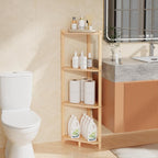 Wisuce Corner Shelf, 100% Real Bamboo Shower Corner Shelves Free Standing Shelf Storage Organizer for Bathroom Living Room Kitchen (Natural, 4 Tier)
