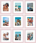 Vittanly 8x10 Picture Frame Set of 9 - Display 5x7 Photos with Mat or 8x10 Without Mat, Wall Mount & Tabletop Frames for Home Decor, Horizontal or Vertical (Pink)