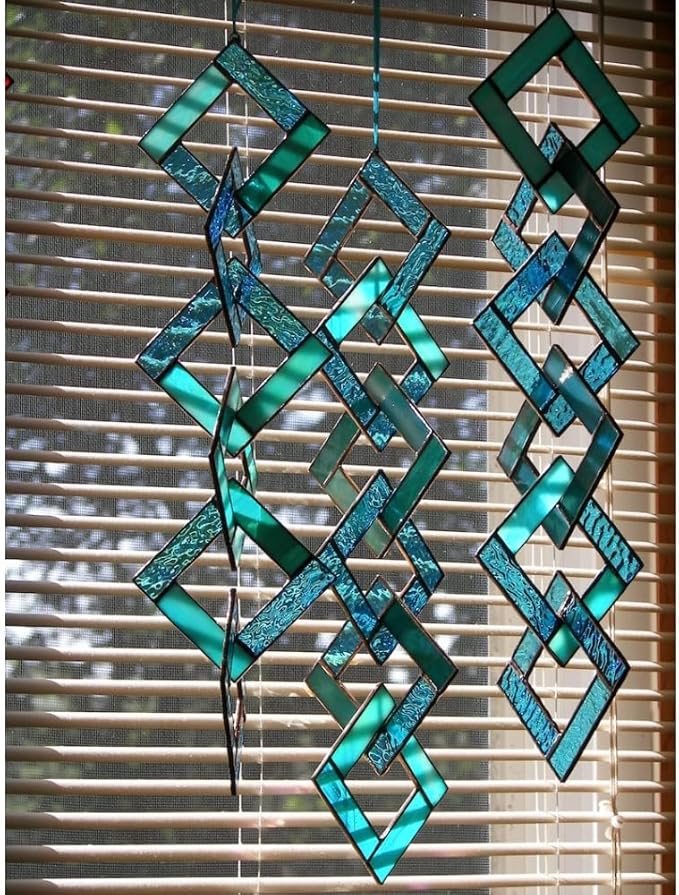 Unique Turquoise Stained Glass Suncatcher, Stained Glass Mobile, Window Hanging, Window Ornament, Wall Hanging, 5 "W x 18 "H, Art Suncatcher for Bedroom Home Decor