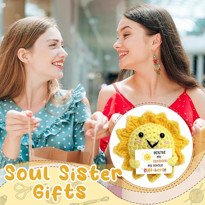 Sunshine Gifts for Girlfriend & Boyfriend, Handmade Positive Crochet Sunshine Doll with Sweet Messages - Crochet Emotional Support Buddies, Positive Gift for Her/Him, Long Distance Relationship Gifts