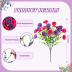 Artificial Flowers for Outdoors Decoration, 10 Bundles Fake Plastic Flower Plant, Faux Colorful Silk Morning Glory Petunias for Spring Summer Outside Garden Porch Front Door Decor, Hot Pink Purple