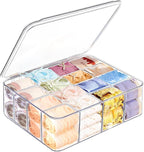 Sock Underwear Organizer, 16 Compartment Adjustable Dividers Tie Bras Socks Underwear Drawer Organizers for Closet, Clear Plastic Storage Containers Box with Lids for Bra Ties Scarf Socks