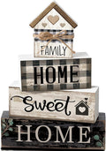 Moucuny 4 Pcs Farmhouse Wooden Tabletop Decor Sweet Home Tiered Tray Decor Rustic Retro Wood House Shaped Block Sign Housewarming Gifts Neutral Centerpiece Farmhouse Table Sign for Home Shelf Mantle