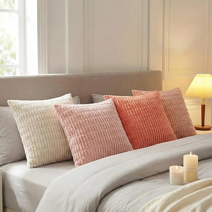 Fancy Homi 4 Packs Decorative Throw Pillow Covers for Living Room Couch Bed, Modern Farmhouse Boho Home Décor Accent Cushion Case, 24" x 24", Pink Series