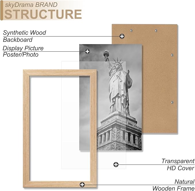 Natural Solid Wood 7x10 Picture Frame, Display 7 x 10 Inch Picture Poster Photo, Vertical & Horizontal Wall Hanging - 2 Pack/Natural/7"x10"