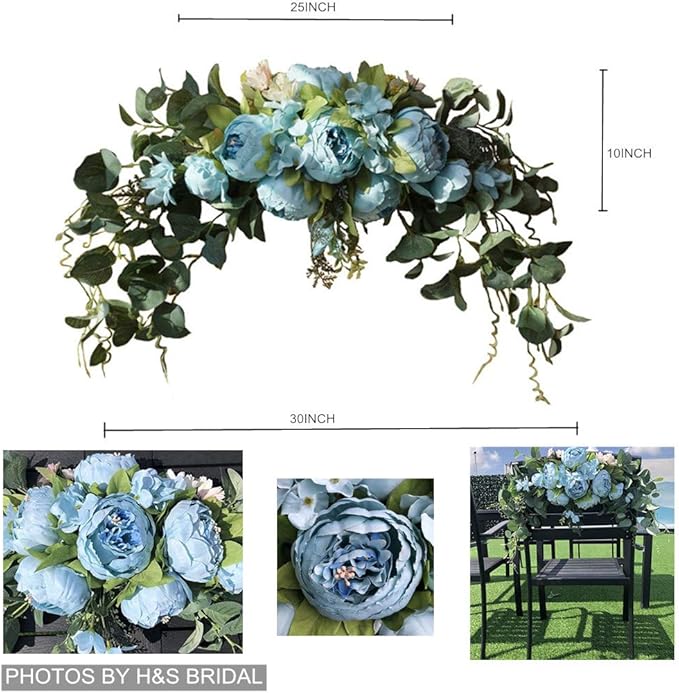 H&S BRIDAL Wedding Arch Flowers, 30 Inch Rustic Artificial Floral Swag for Door Lintel, Green Leaves Rose Peony Sunflowers Table Centerpieces Home Decoration