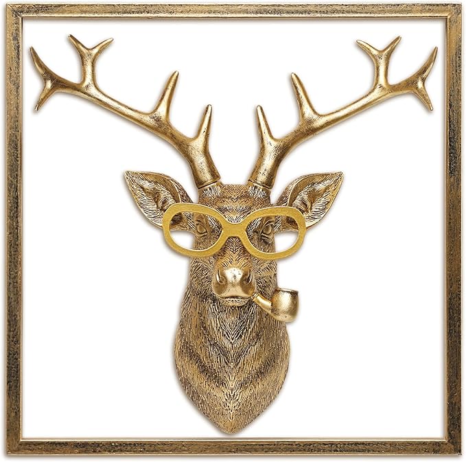 Newinhome Animal Heads Wall Decor (Includes Metal Frame) Resin Animals Sculptures Head Wall Hanging Decoration Gold vintage Wall Sculpture for Living Room Bedroom Office(Deer)