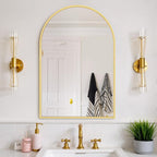 Bathroom Mirror for Wall, 36x24 Inch Arched Mirror, Matte Gold Metal Framed Bathroom Vanity Mirror for Restroom Farmhouse, Anti-Rust, Tempered Glass, Hanging or Leaning