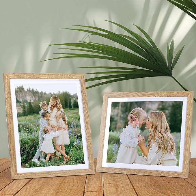 Lyeasw 8x10 Picture Frame 15 Pack, Display Pictures 8x10 with Mat or 9x11 without Mat, Natural Wood Color Bulk Photo Frames for Wall or Tabletop