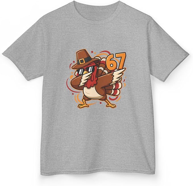 Dabbing Turkey 67 Funny Thanksgiving Pilgrim Kids Boys Girls Cool Swag Retro Fall Football Feast