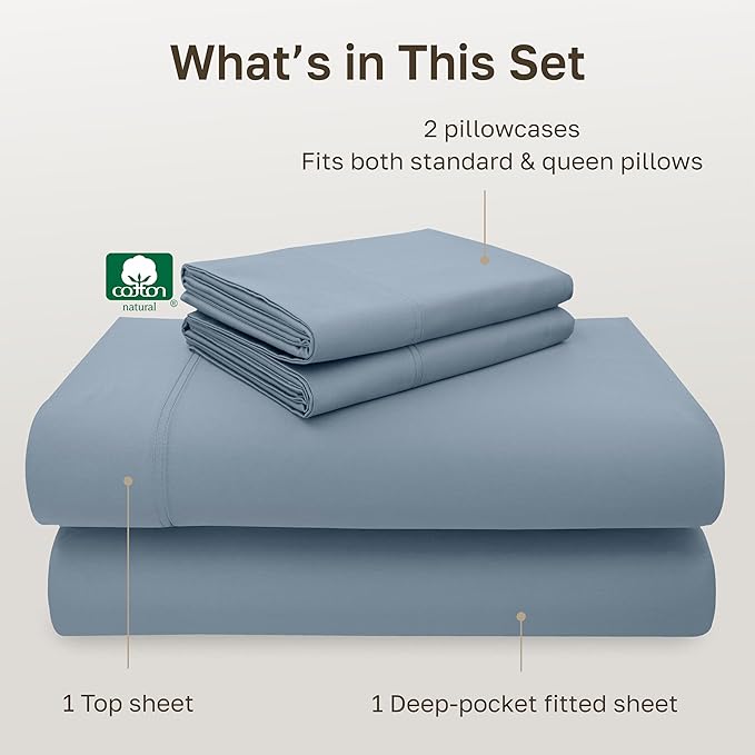 California Design Den - Luxury Full Size Sheet Set - 100% Cotton, 600 Thread Count Deep Pocket Full Size Bed Sheets, Hotel-Quality Cooling Sheets with Sateen Weave - Pastel Blue