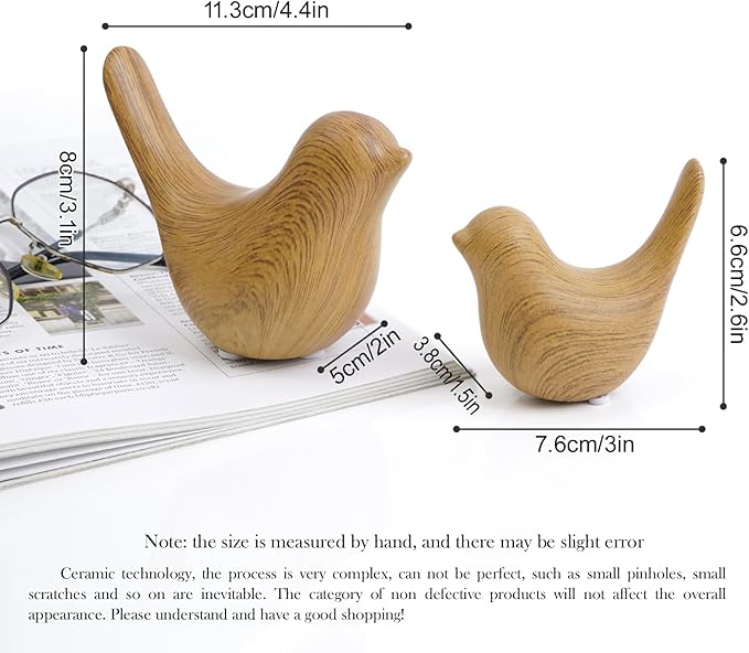 Notakia Wood Look Ceramic Birds Statues Home Decor Modern Style Decorative Ornaments for Living Room, Bedroom, Office Desktop, Pottery barn Decor