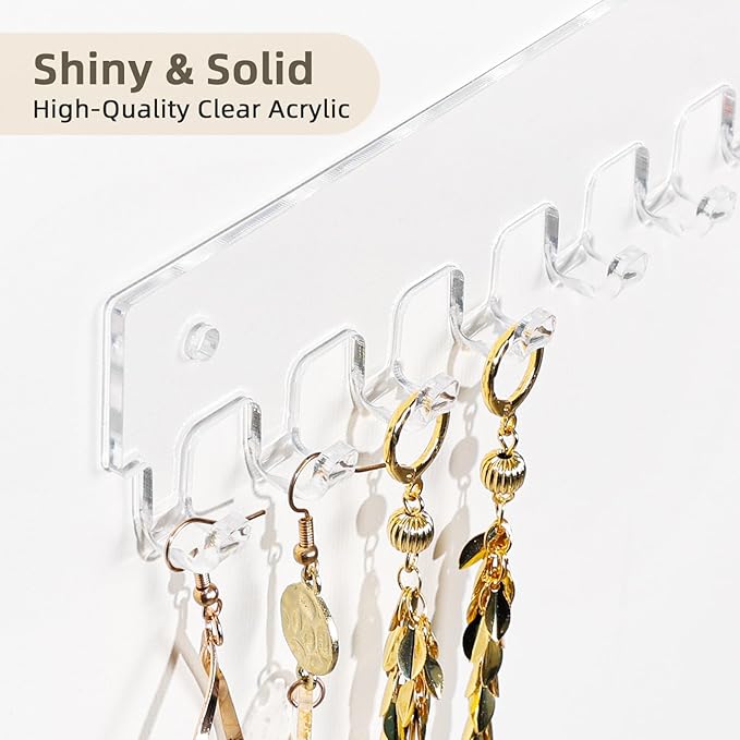 Acrylic Necklace Holder 2 Pack Wall Mounted Necklace Organizer Hanging Jewelry Organizer with 17 Hooks for Necklaces, Bracelets, Rings and Bangles Display (14.17 inch)