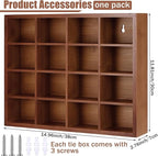 Wesiti Tie Box Organizer Wall Mounted Tie Rack with 16 Compartments Bamboo Belt Holder for Men Scarf Necktie Home Wall Closet (Dark Brown Color,1 Piece)