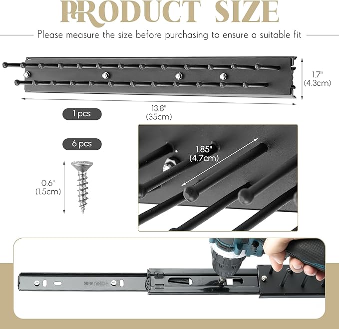 Blulu 1 Pcs 13.8'' Sliding Tie Rack Hanger for Closet, 25 Tie Pull Out Wall Mounted Extending Sturdy Metal Belt Organizer Holder for Men Belt Storage, Black