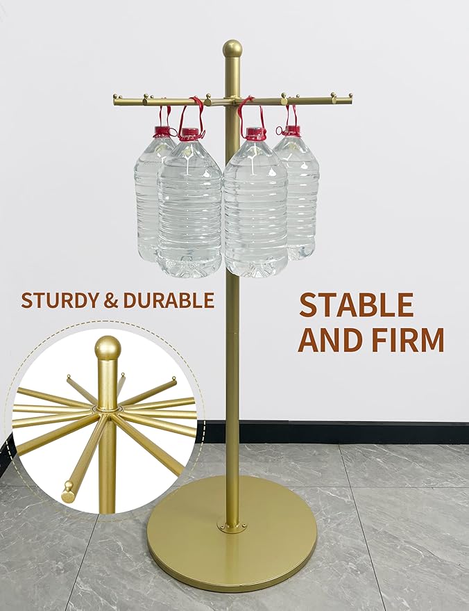 23 Inch Rotating Scarf Display Rack,Metal Purse Rack with 12 Hooks & Adjustable Base, 100 LBS Capacity, Freestanding Premium Retail Handbag Rack for Home & Commercial Use,Gold