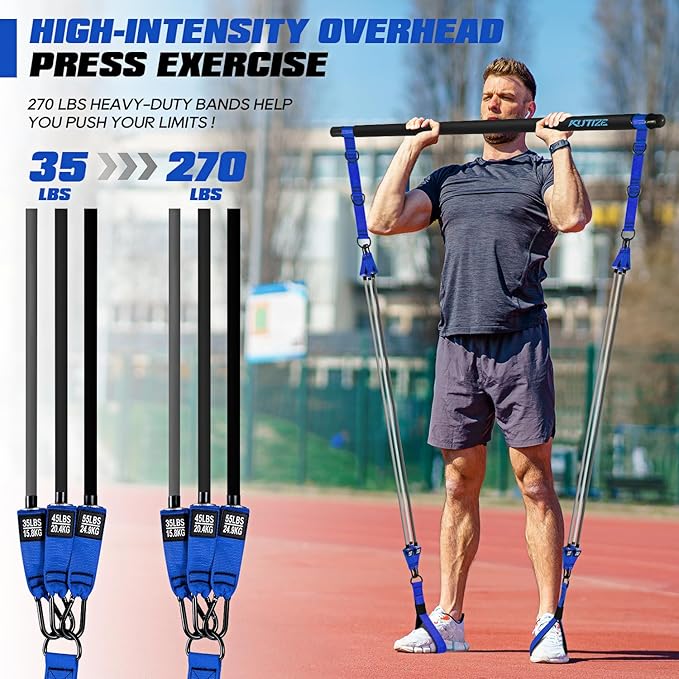 Pilates Bar Kit with Resistance Bands, Heavy Duty Pilates Equipment for Men, Training Bands with Handles for Legs, Hip, Back, Arm, Abs, Chest, Shoulders, Portable Home Gym Workout Equipment