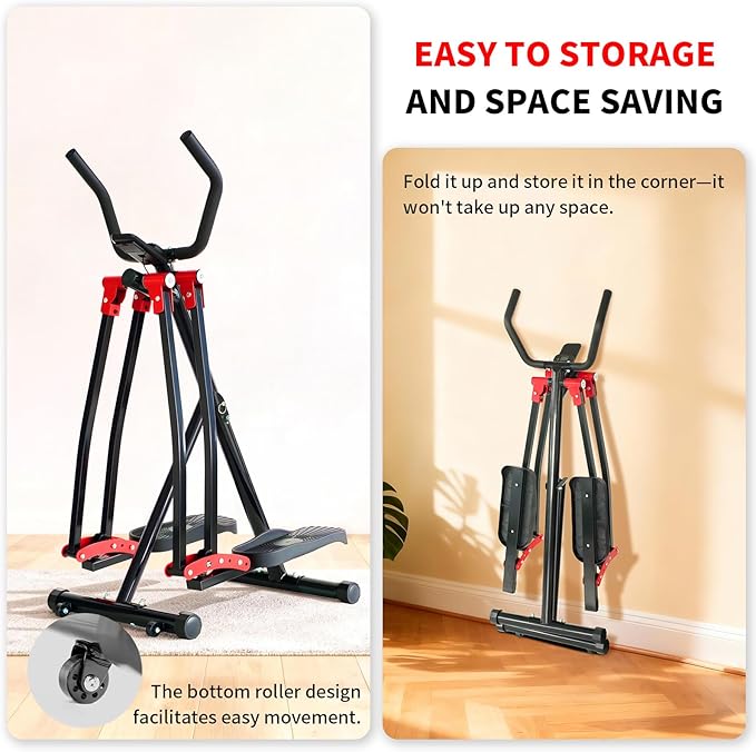 Air Walker Exercise Machine, 30" inch Stride Space Walker Elliptical Trainer for Home Use, Low-Impact Elliptical Cross Trainers Compact Steppers for Men and Women Full-Body Cardio & Leg Toning