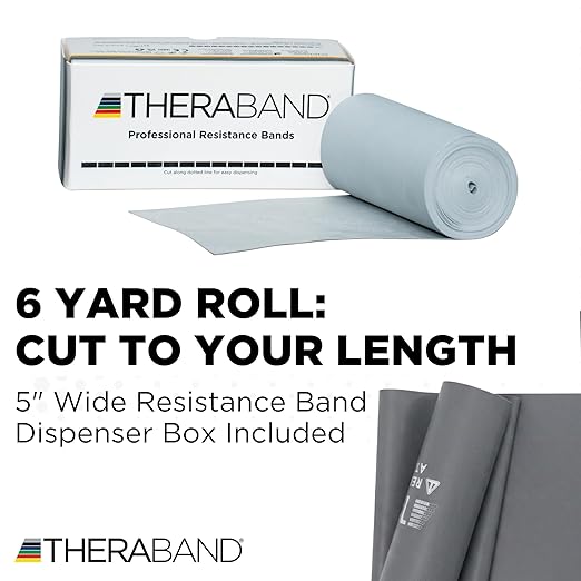 THERABAND Resistance Bands, 6 Yard Roll Professional Latex Elastic Band For Upper & Lower Body, Core Exercise, Physical Therapy, Pilates, Home Workouts, Rehab, Silver, Super Heavy, Level 7