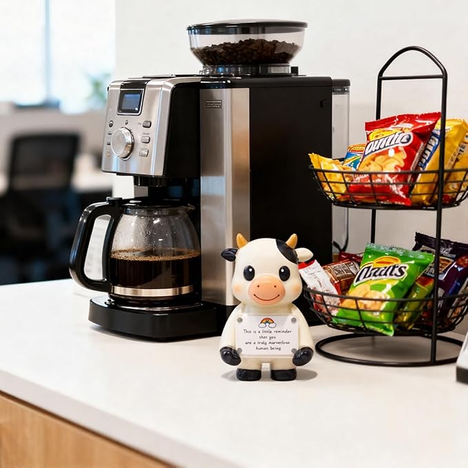 Positive Cow Figurine - 5.1" Tall Hand-Painted Resin Indoor Office Desk Decoration with Cute Motivational Sign, Funny Gift for Women Friends Bestie BFF Bestfriend Coworkers