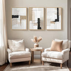 Framed Neutral Abstract Wall Art Set of 3, Modern Black and White Beige Canvas Prints Paintings Artwork for Walls, Minimalist Pictures for Bedroom, Living Room, Dining Room Wall Decor 16x24 In