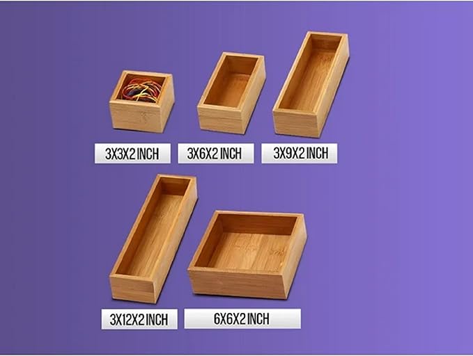YBM HOME Bamboo Drawer Organizer Storage Box for Kitchen Drawer, Junk Drawer, Office, Bedroom, Children Room, Craft, Sewing, and Bathroom, 2 Pack 3x9x2 inch