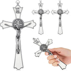 Leinuosen 4 Pcs Crucifix Wall Cross 8 Inch Saint Benedict Enamel Crucifix Metal Sacred Catholic Cross Saint Benedict Metal Wall Art for Spiritual Faith Gift Blessing Baptism Rosary Holy Decor