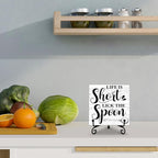 Kitchen Counter Decor, Kitchen Decor and Accessories, Life Is Short Sign, Fun Farmhouse Wooden Plaque with Iron Stand for Dinning Room Shelf Display-A08