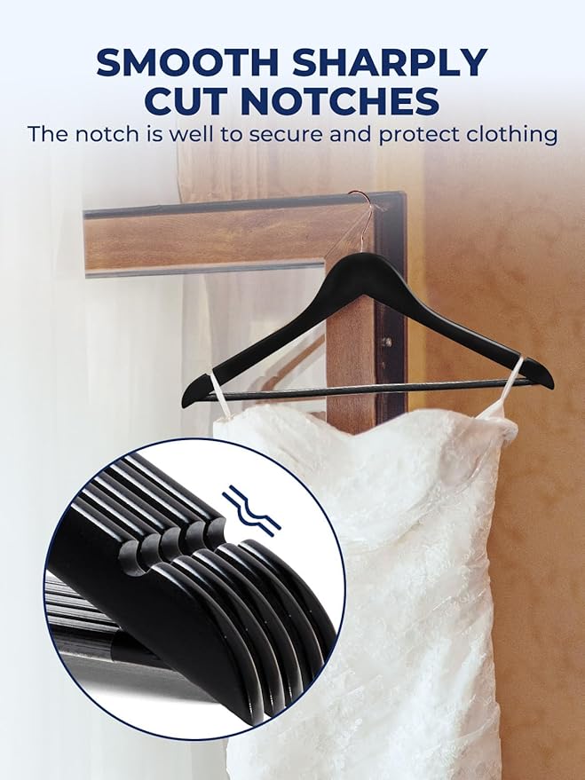 Smartor Wooden Hangers 20 Pack, Solid Wood Coat Hanger for Closet, Heavy Duty Wood Hangers for Suits, Shirts, Dresses, with 360° Rose Gold Hook, Non Slip Pant Bar, Black