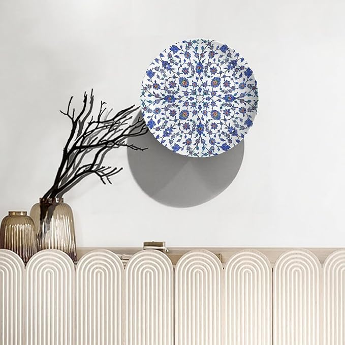 Turkish Decorative Plate Holder, 8 Inch, RoyalBlue Round Display Plate, Home Wobble-Plate with Display Stand, for Wall Hanging Living Room Bathroom Decor Gift